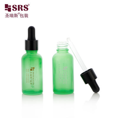 kaufen D001-50ml Umweltfreundliche, leere grüne beschichtete Tropfflasche aus Glas mit schwarzem, glänzendem Tropfverschluss und Silikonball für Körperpflegeöl Online-Herstellung