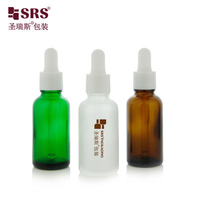 kaufen D001-50ml Umweltfreundliche, leere Rundschulter-Glasflasche mit Öl-Tropfer, mit Siebdruck-Logo-Anpassung, weißer Tropfkappe und Silikongriff für Hautpflegeverpackungen Online-Herstellung