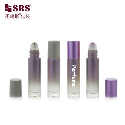 kaufen BLPM-10ml Runde Form Leerer Gradient Rauch Lila kundenspezifische Farbe Glasflasche Rollflasche mit Stahl Rollkugel für kosmetische Parfümöl Online-Herstellung