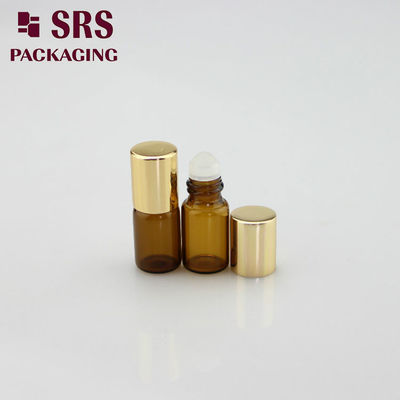 SRS leere 2 ml bernsteinfarbene Mini-Parfüm-Rollflasche aus Glas mit Aluminiumverschluss