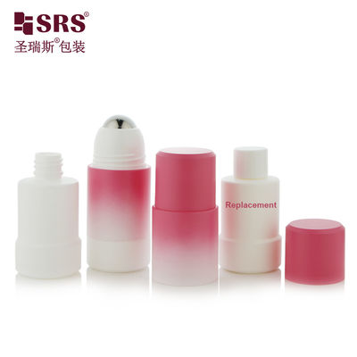 RPPE(S)-50ml 75ml Farbverlaufsbeschichtung, Sprühen, pfirsichrosa, weiß, nachfüllbare Deodorant-Gel-Rollerflasche mit großer Massageballverpackung aus Stahlmetall