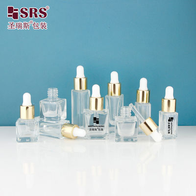 D1229-5ml Leere Quadratklare Glasflasche mit glänzendem Gold Metall Aluminium Tropfkappe Schraube Typ Weiße Silikonlampe Für Duft